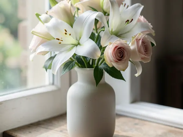 Trauerfloristik Weiße Lilien und Rosen als Trauerfloristik
